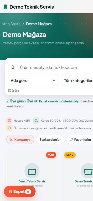 Mağaza - telefon görünümü