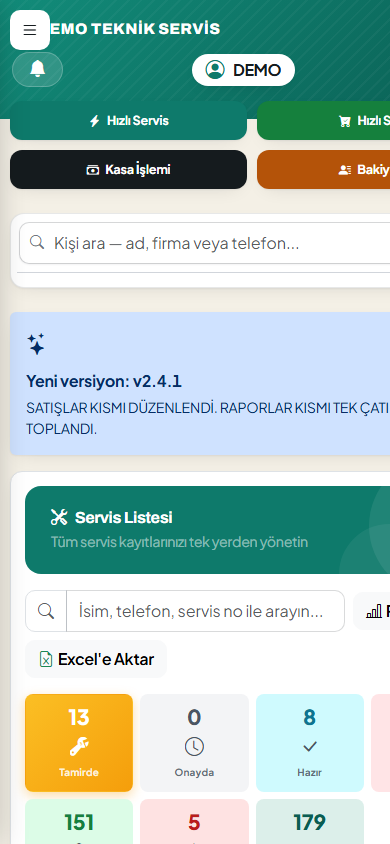 Servis listesi - telefon görünümü